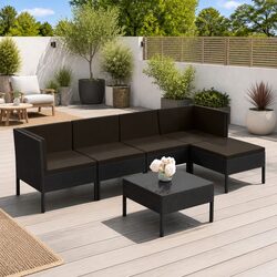 6-Piece Black Garden Lounge Set with Durable Build
