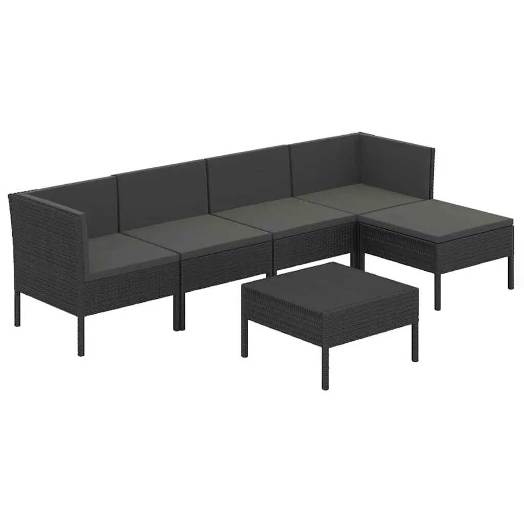 6-Piece Black Garden Lounge Set with Durable Build