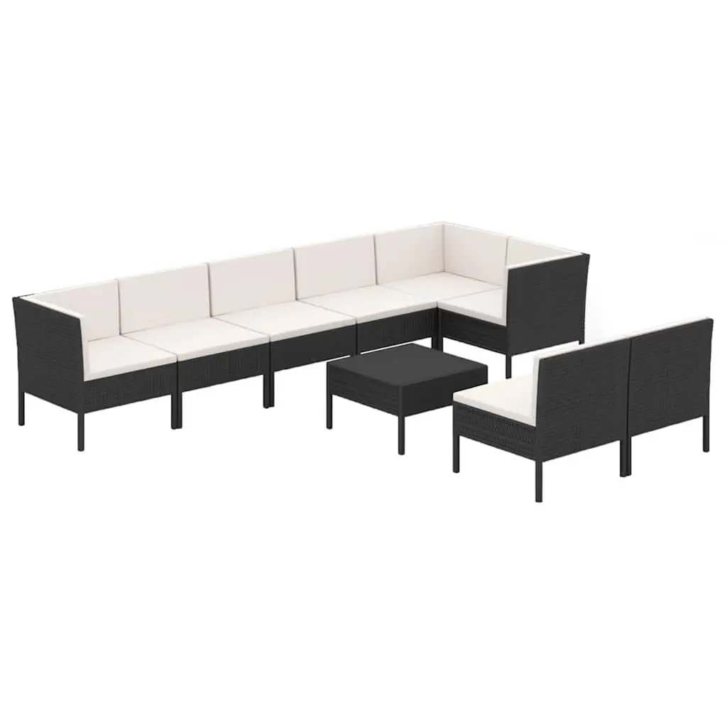 9 Piece Garden Lounge Set PE Rattan Outdoor Furniture Patio Sofa with Cushions Black