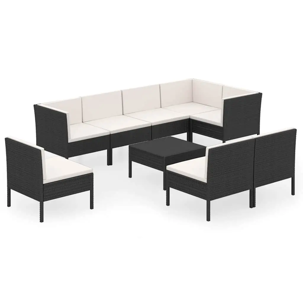 9-Piece Black Rattan Garden Lounge Set for Outdoors