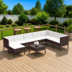 Durable 9-Piece Brown Outdoor Garden Lounge Set