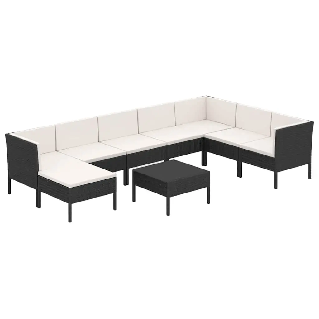 Garden Lounge Set PE Rattan 9 Piece Outdoor Patio Furniture Black