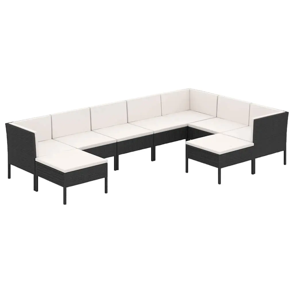 Garden Lounge Set PE Rattan 9 Piece Outdoor Furniture Black Patio Cushions