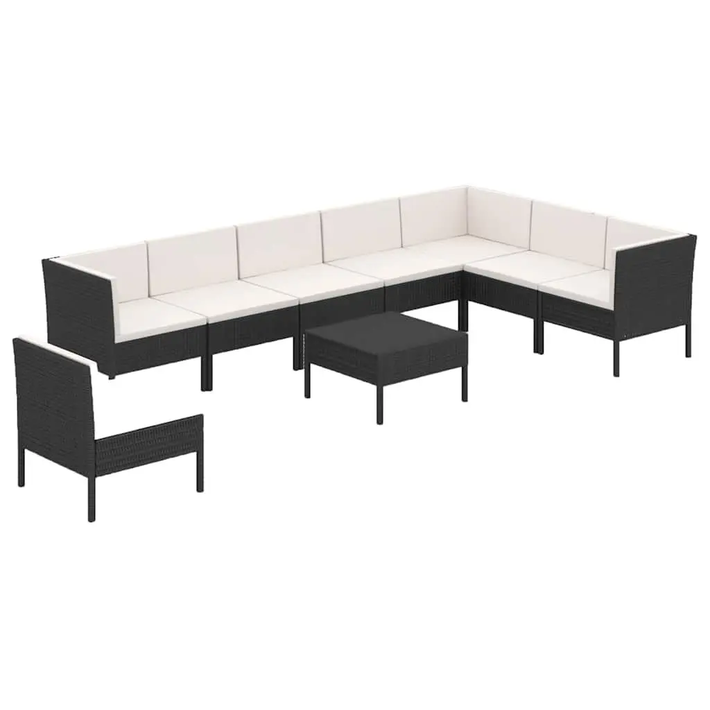 9 Piece Garden Lounge Set PE Rattan Powder-coated Steel Black