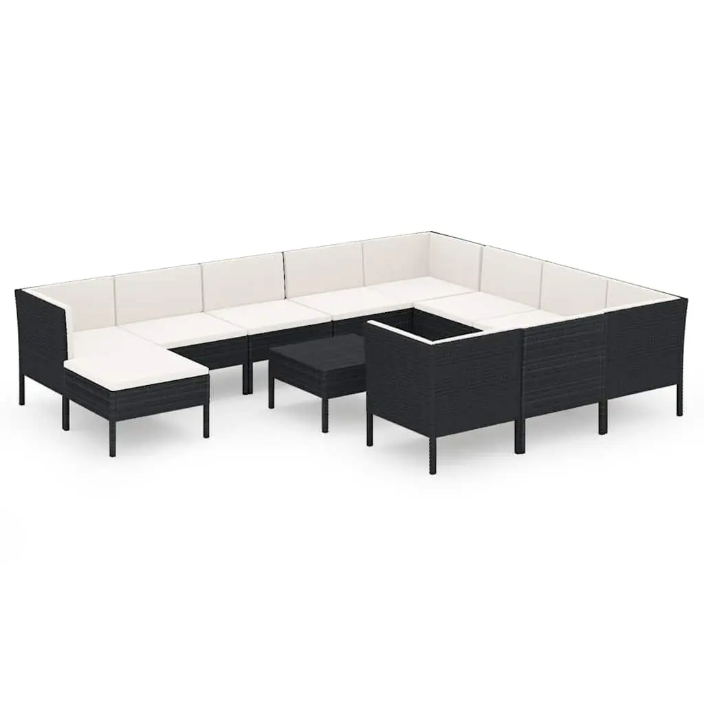 Garden Lounge Set PE Rattan 12 Piece Outdoor Furniture Black Cushions