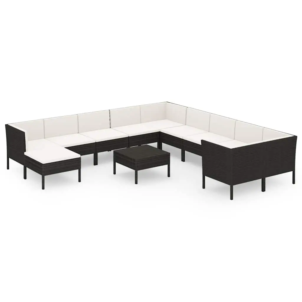 Garden Lounge Set PE Rattan 12 Piece Outdoor Furniture Powder Coated Steel Black Patio Sofa