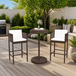 Durable 3 Piece Brown Garden Bar Set with Cushions