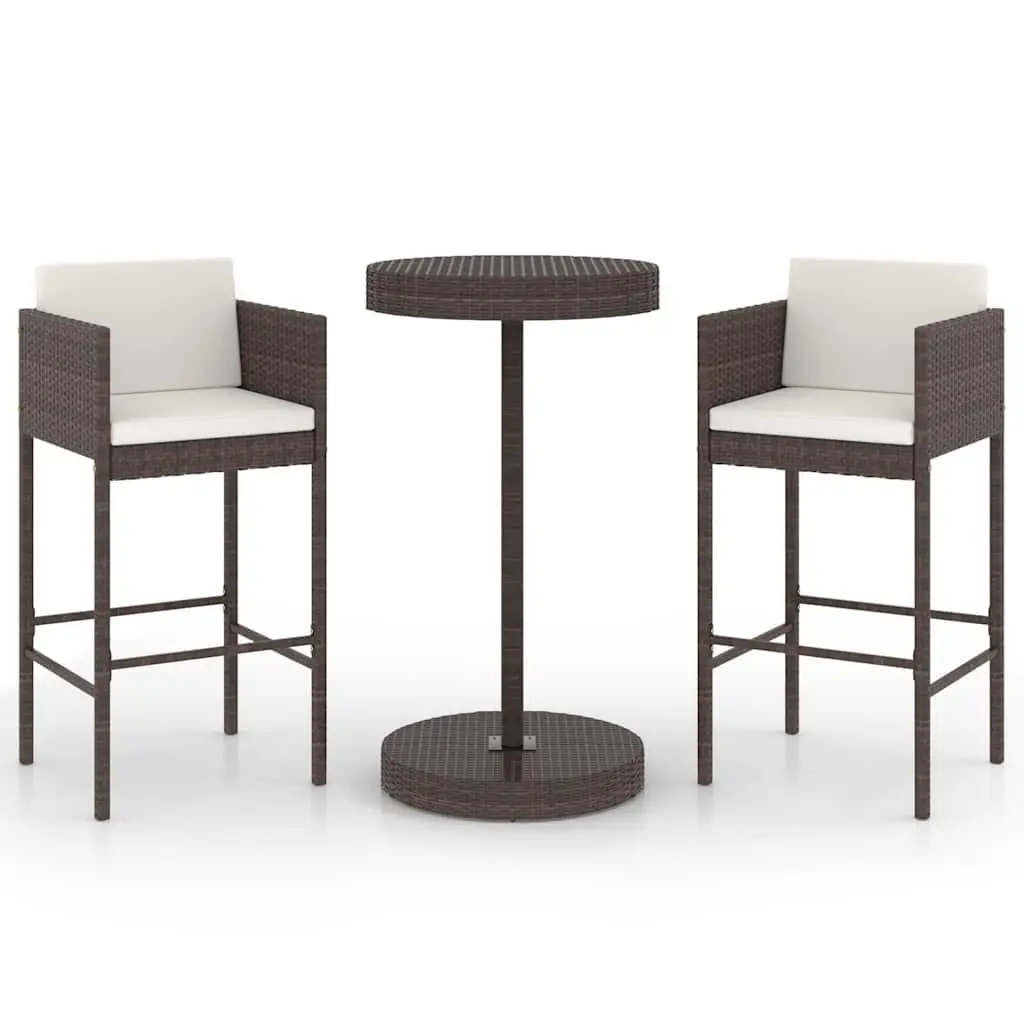 3 Piece Brown Garden Bar Set with Cushions