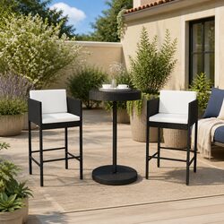 Durable 3 Piece Outdoor Bar Set with Cushions in Black