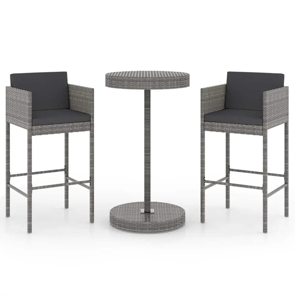 3 Piece Garden Bar Set with Cushions in Grey