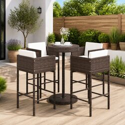 Brown Poly Rattan 5 Piece Garden Bar Set with Cushions