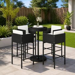 Durable 5 Piece Outdoor Bar Set with Cushions in Black