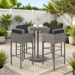 Durable 5 Piece Garden Bar Set with Cushions in Grey