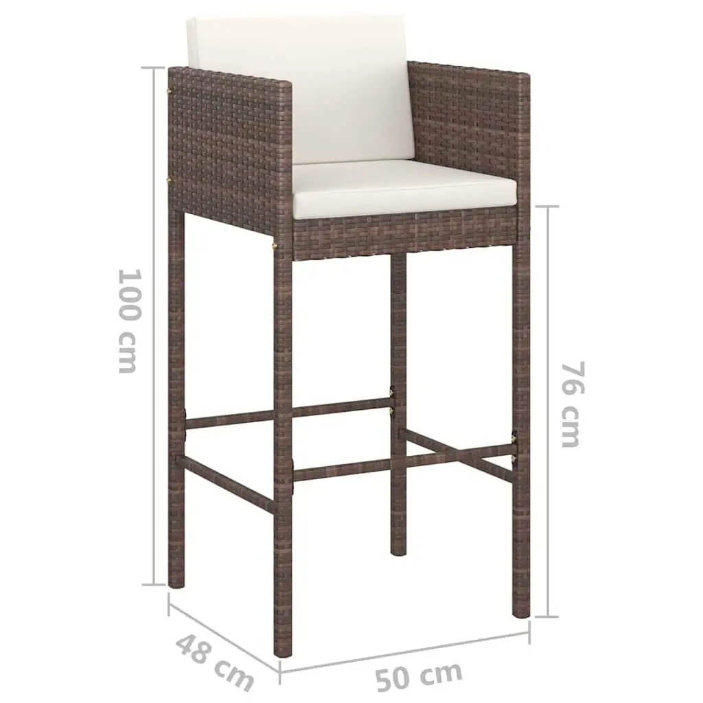 Garden Bar Set Poly Rattan 3 Piece Brown Outdoor Bar Table Stools with Cushions