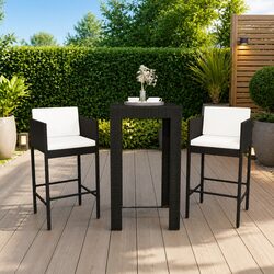 Durable 3 Piece Outdoor Bar Set with Cushions in Black