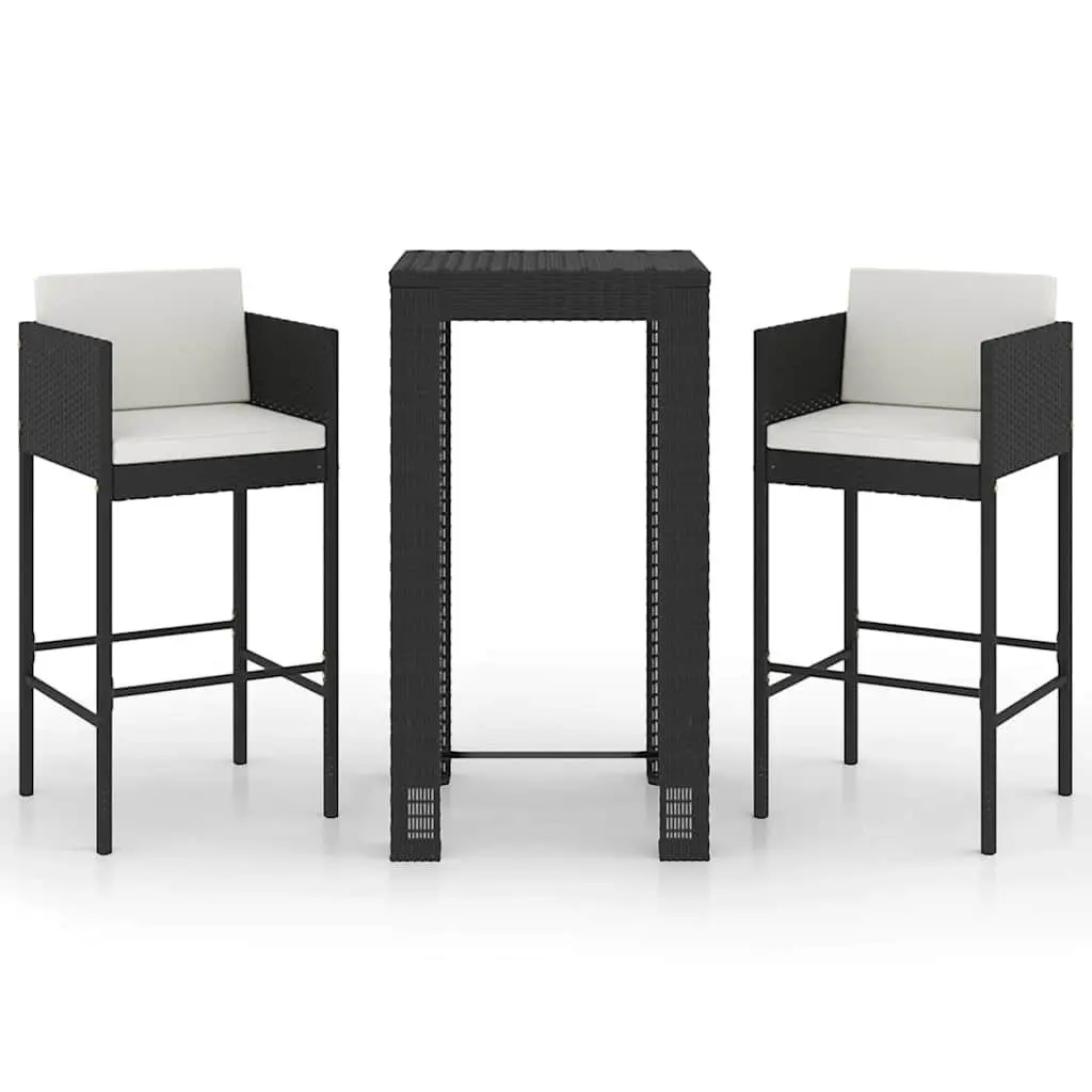 3 Piece Outdoor Bar Set with Cushions in Black