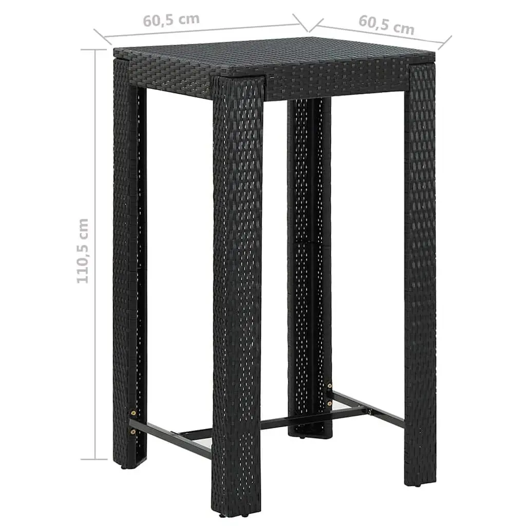 3 Piece Outdoor Bar Set with Cushions in Black