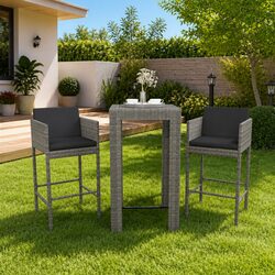 Premium 3 Piece Grey PE Rattan Outdoor Bar Set