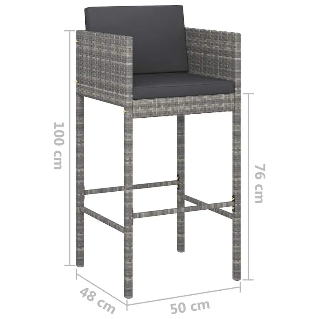 Garden Bar Set PE Rattan 3 Piece Outdoor Grey Cushions