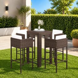 Premium 5 Piece Garden Bar Set with Cushions in Brown