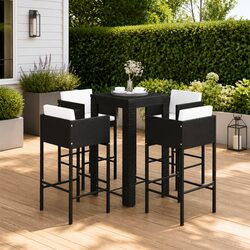 Stylish 5 Piece Outdoor Bar Set with Cushions in Black