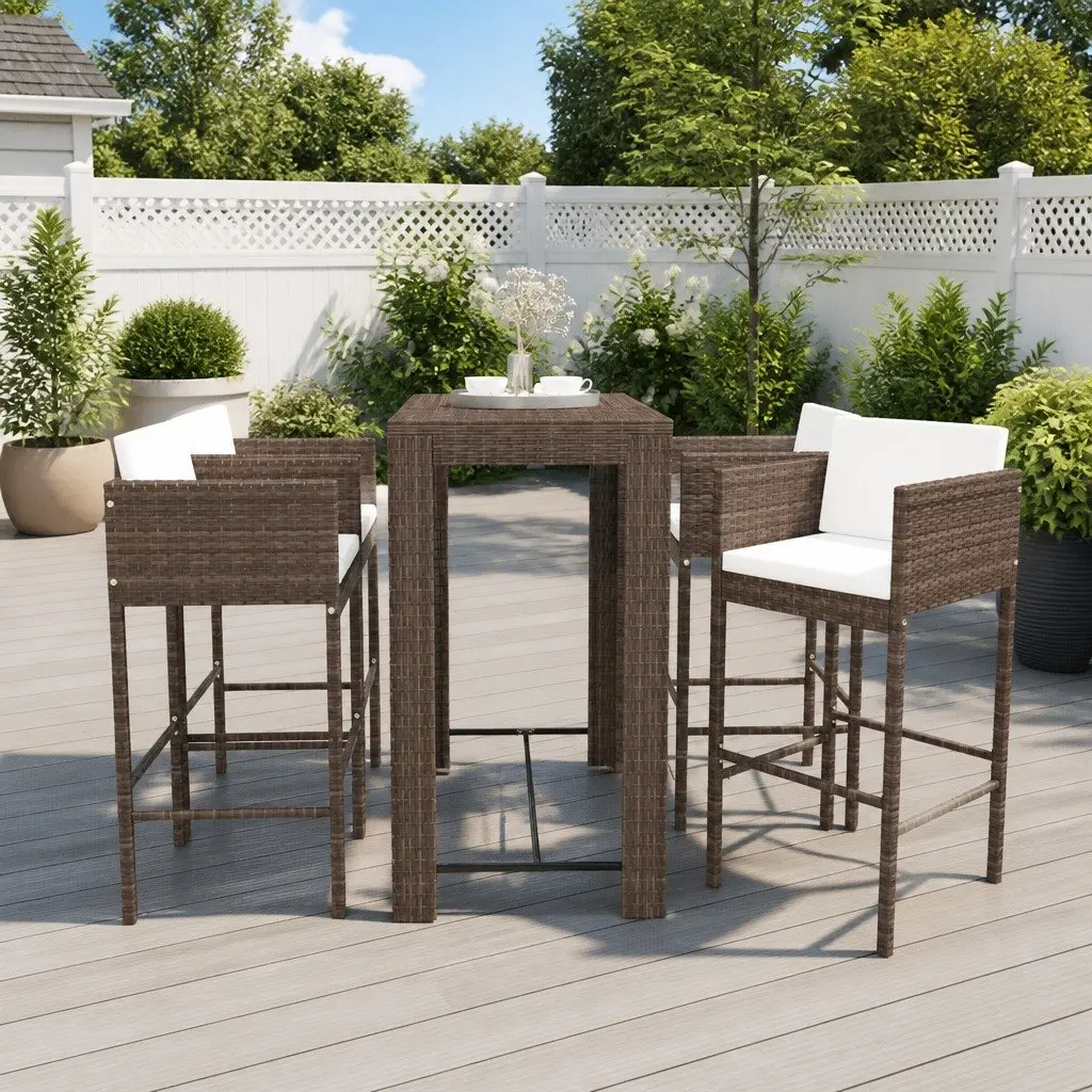 5 Piece Brown Poly Rattan Garden Bar Set