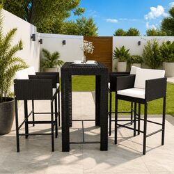 5-Piece Black Outdoor Bar Set with Cushions