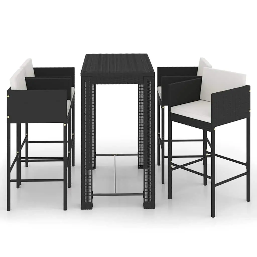 5 Piece Garden Bar Set PE Rattan Outdoor Bar Table Stools Black