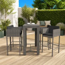 Durable 5 Piece Outdoor Bar Set with Cushions in Grey