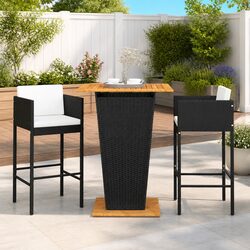 Durable 3 Piece Garden Bar Set with Cushions and Stools