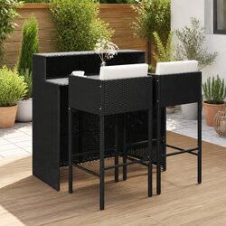Durable 3 Piece Garden Bar Set with Cushions in Black