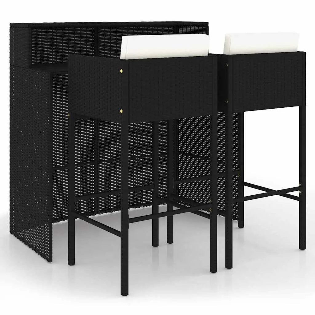 3 Piece Garden Bar Set PE Rattan Powder Coated Steel Black
