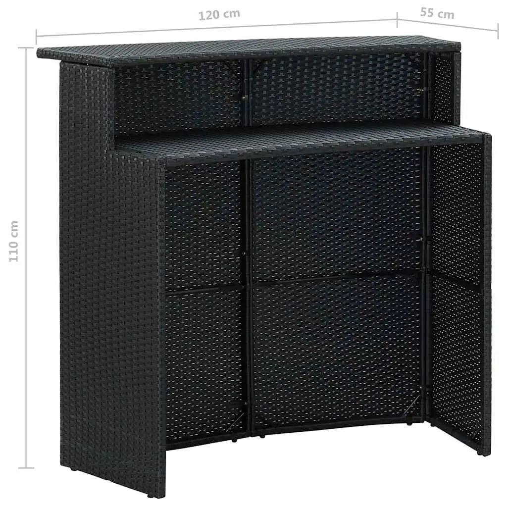 3 Piece Garden Bar Set PE Rattan Powder Coated Steel Black