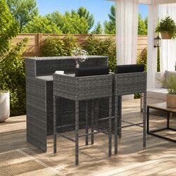 Durable 3 Piece Garden Bar Set with Cushioned Stools
