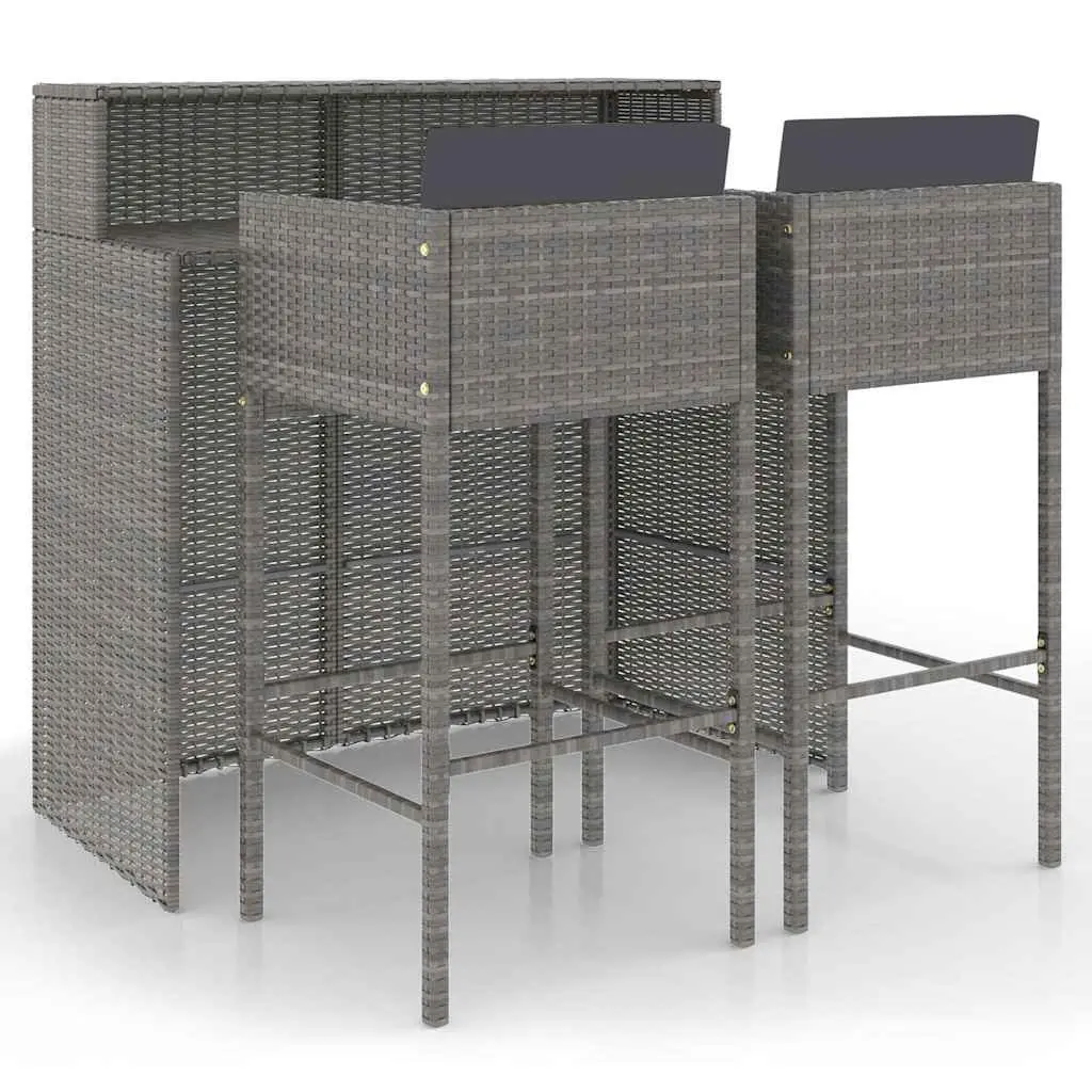 3 Piece Garden Bar Set with Cushioned Stools