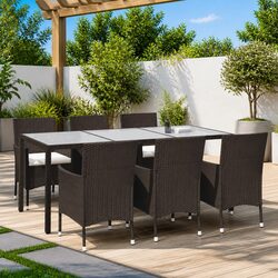 Sturdy 7-Piece Outdoor Dining Set in Brown Rattan