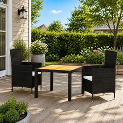 Black Poly Rattan Outdoor Dining Set with Cushions