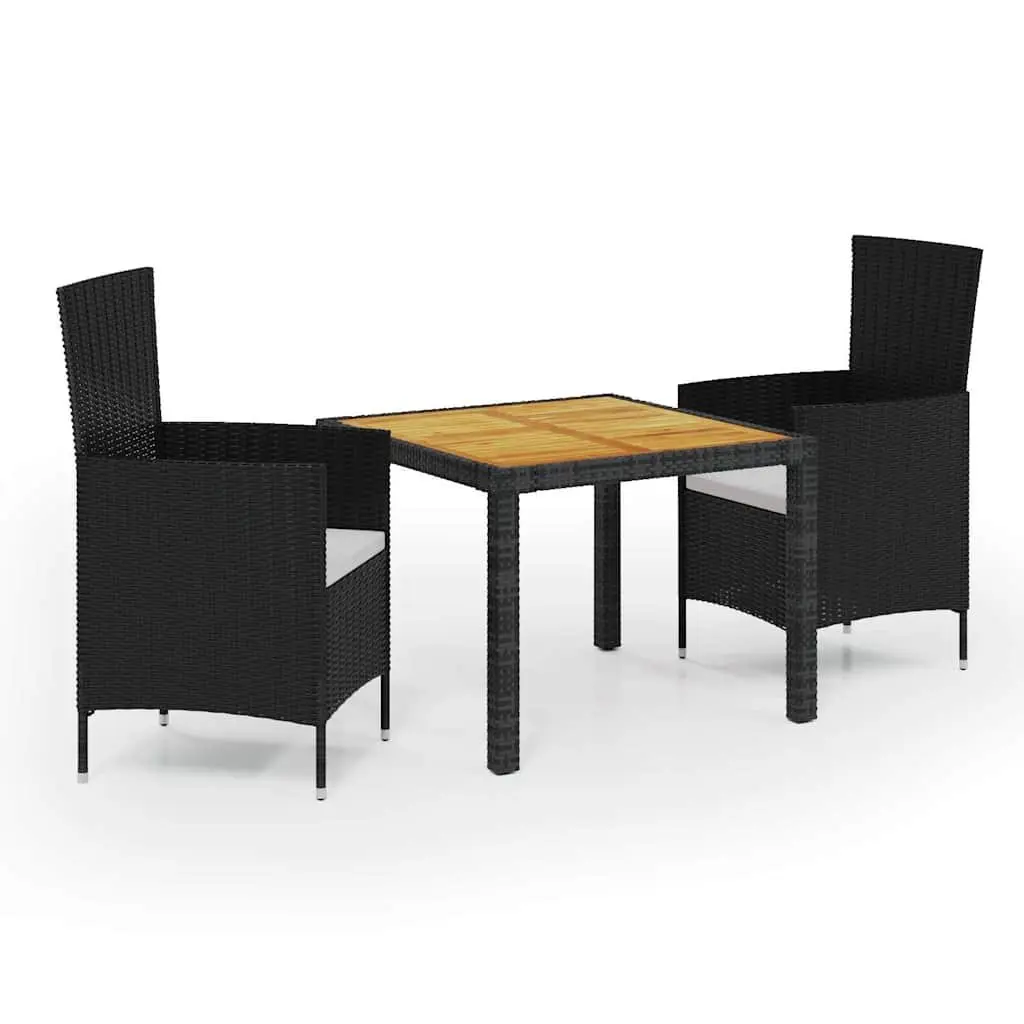 Outdoor Dining Set PE Rattan Black 3 Piece with Cushions