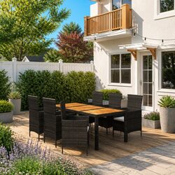 Black 7 Piece Outdoor Dining Set with Cushions