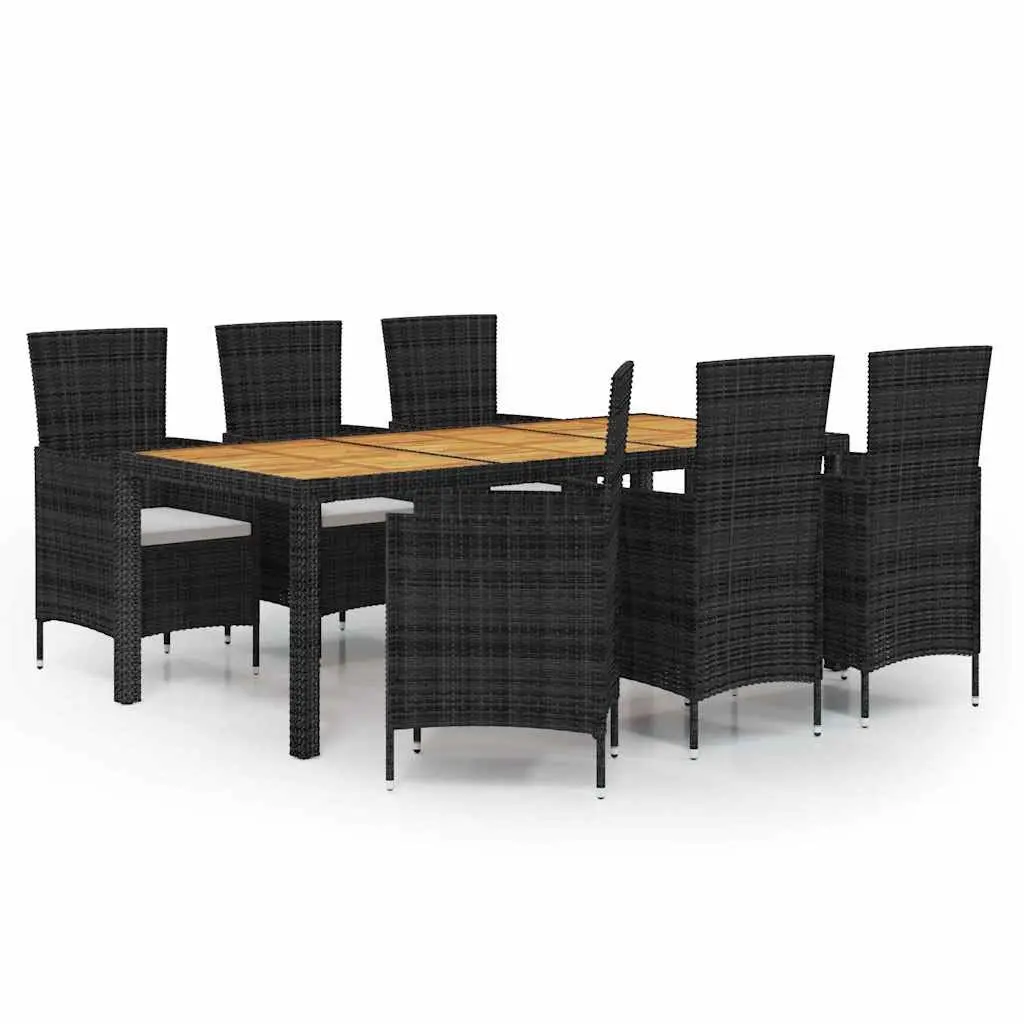 Black 7 Piece Outdoor Dining Set with Cushions