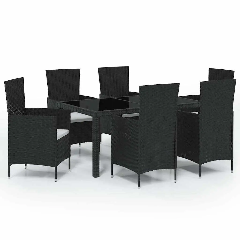 Outdoor Dining Set PE Rattan Steel Frame 7 Piece Black