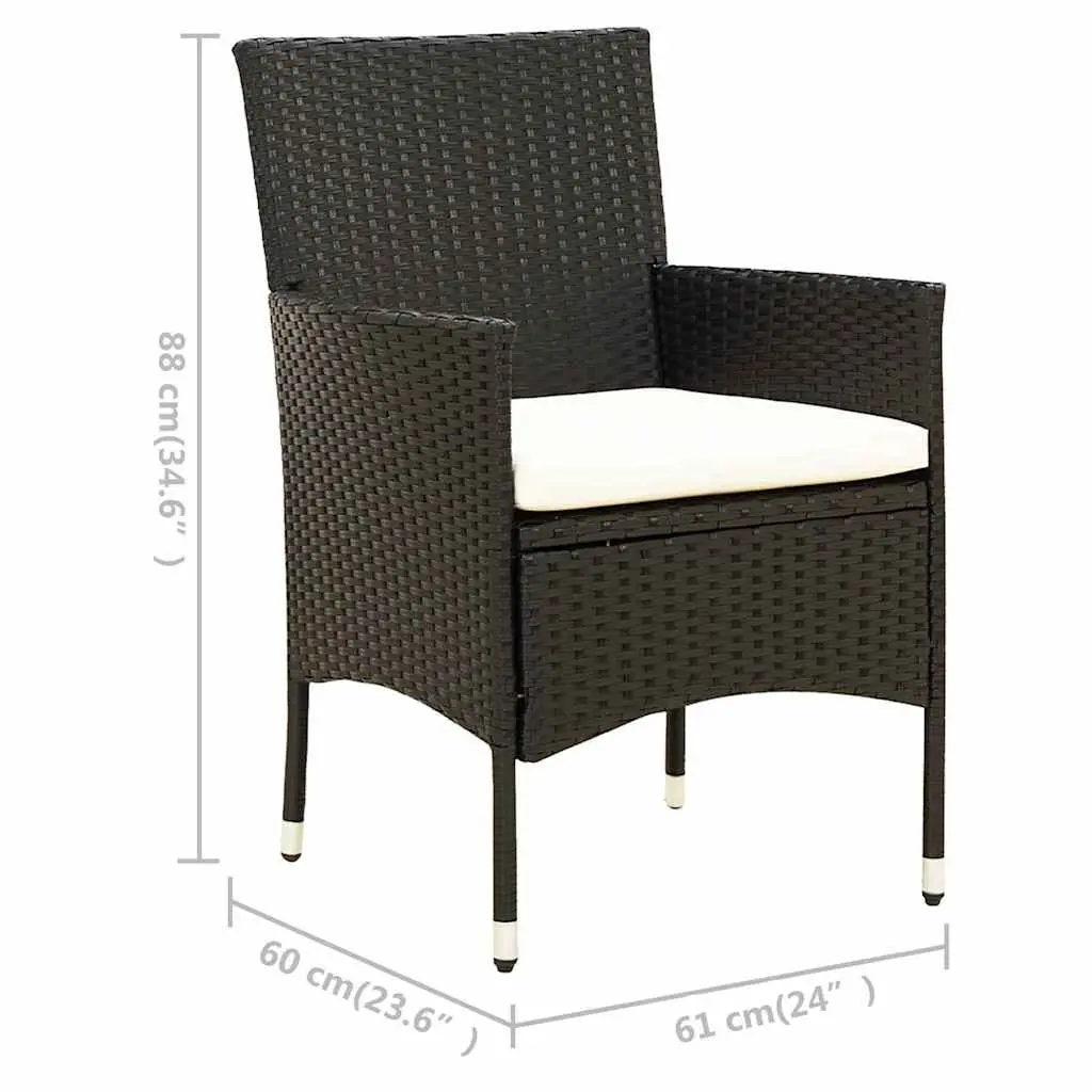 Outdoor Dining Set PE Rattan Steel Frame 7 Piece Black