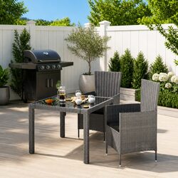 Premium Grey Poly Rattan Outdoor Dining Set with Cushions