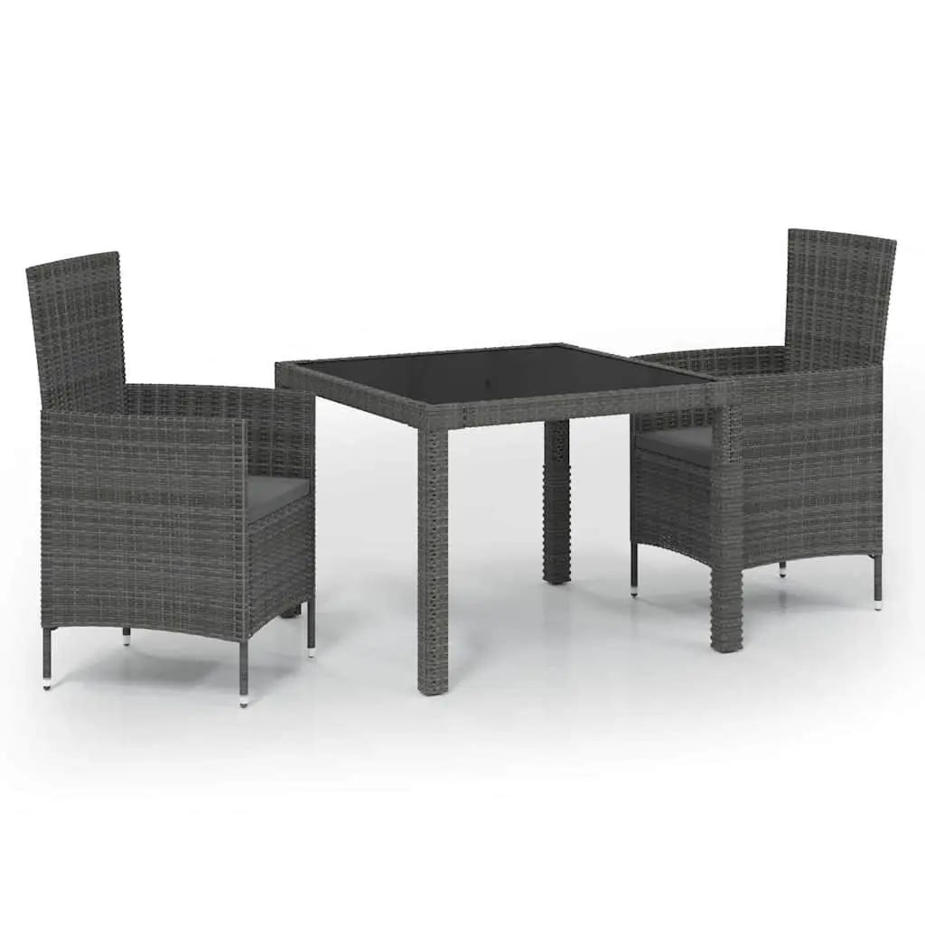 Outdoor Dining Set PE Rattan Steel 3 Piece Grey Garden Furniture with Cushions