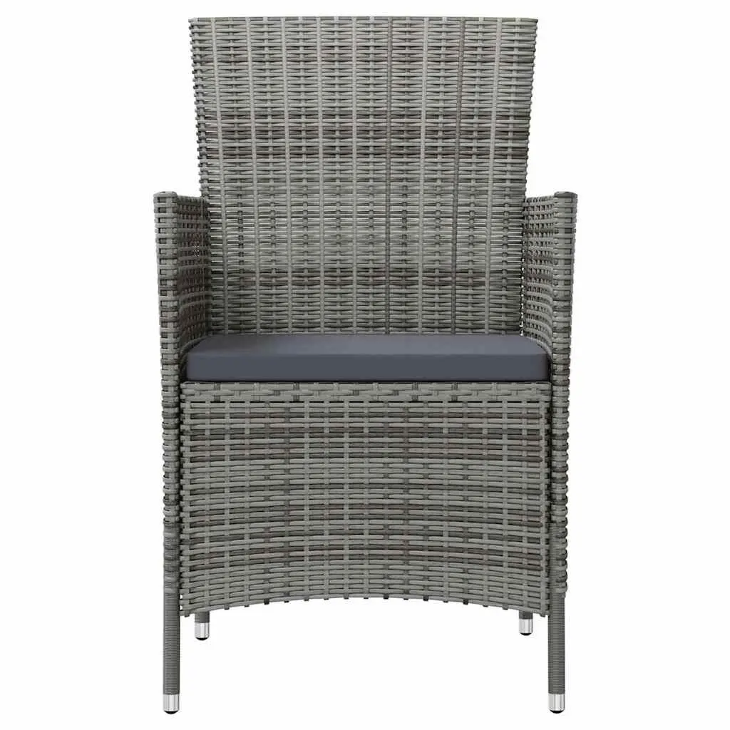 Outdoor Dining Set PE Rattan Steel 3 Piece Grey Garden Furniture with Cushions