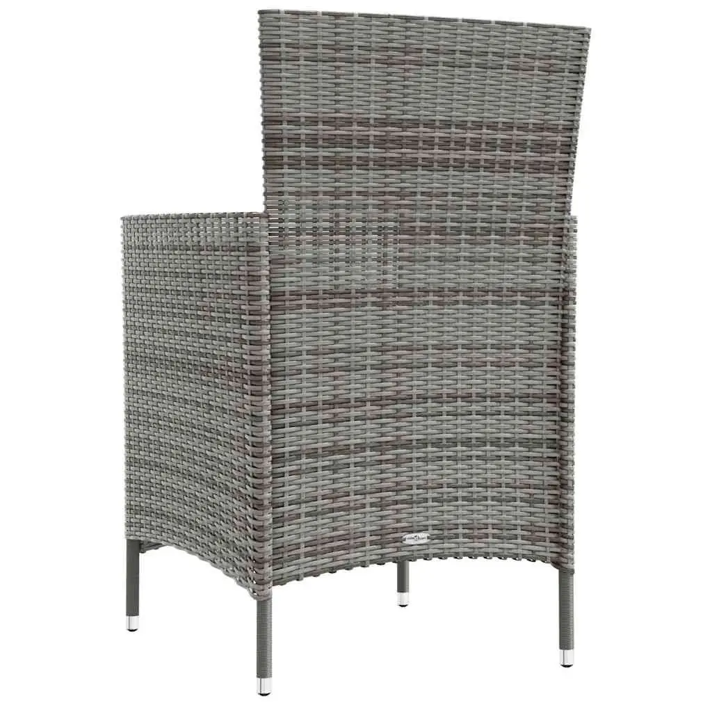 Outdoor Dining Set PE Rattan Steel 3 Piece Grey Garden Furniture with Cushions