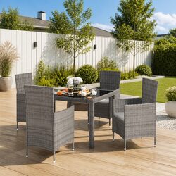 5 Piece Garden Dining Set with Cushions in Grey