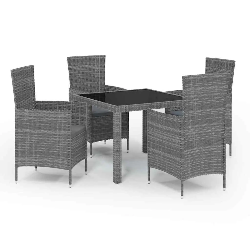 Outdoor Dining Set PE Rattan Steel Frame 5 Piece Grey