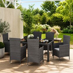 Durable 7 Piece Outdoor Dining Set in Grey Rattan