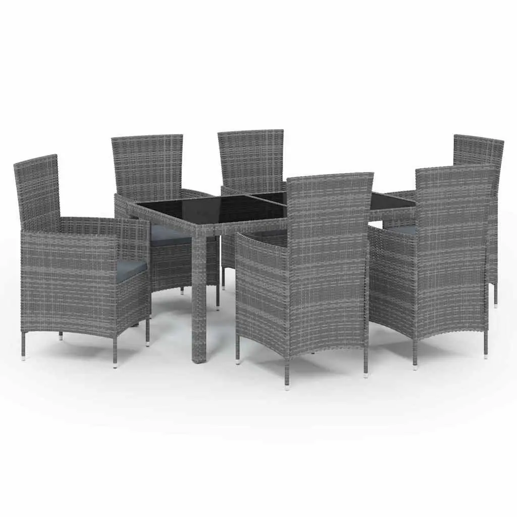 7 Piece Outdoor Dining Set Poly Rattan Steel Grey Garden Furniture